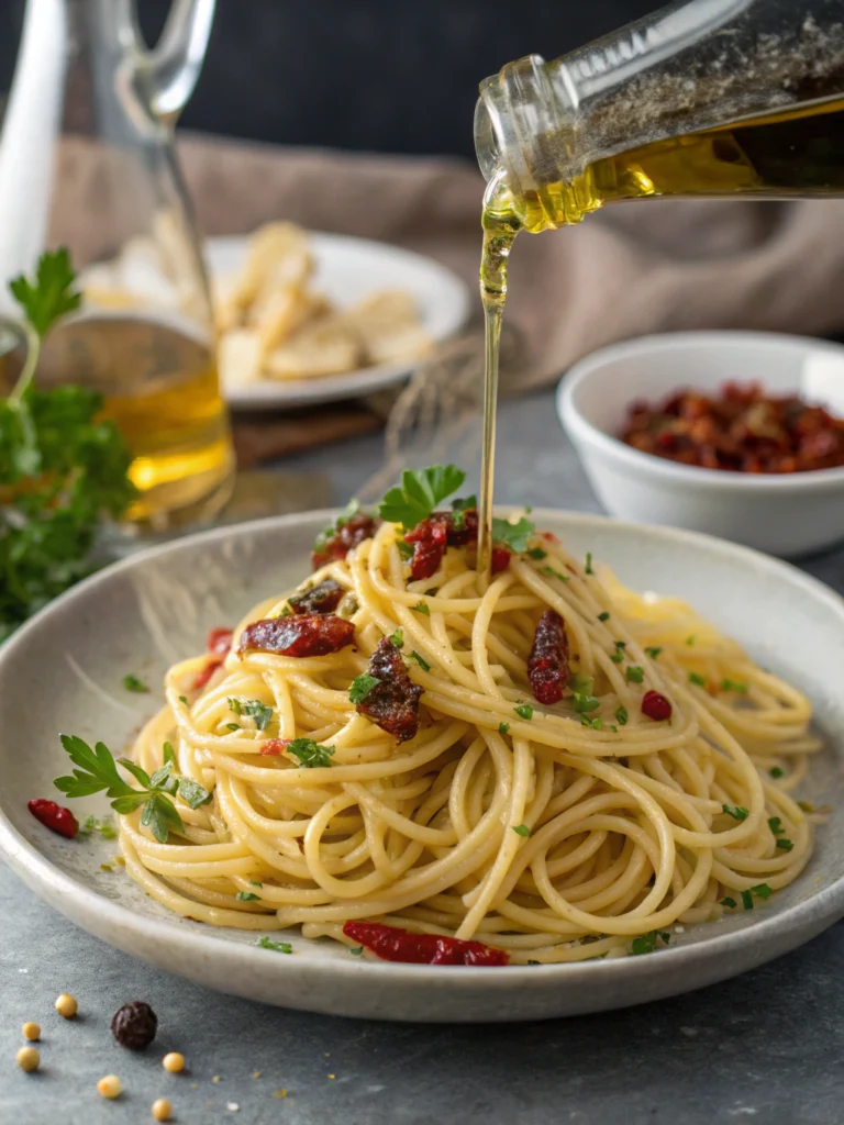 Sizzling Spaghetti (Aglio e Olio with hot oil pour)