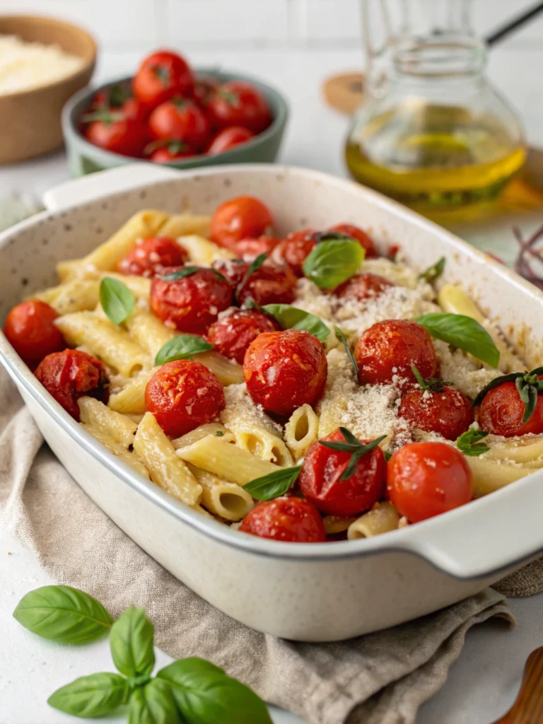 Baked Feta Pasta with Roasted Cherry Tomatoes and Basil