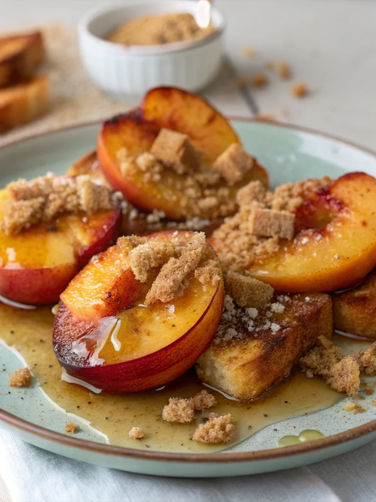 Browned Butter Grilled Peaches with Cinnamon Toast Brioche Crumbs