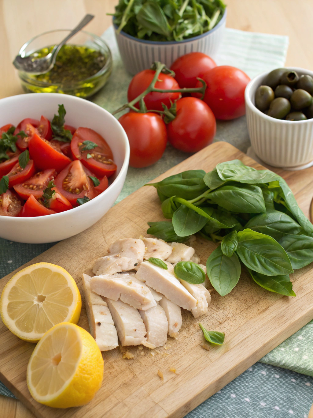 Chicken and Tomato Basil Salad ingredients