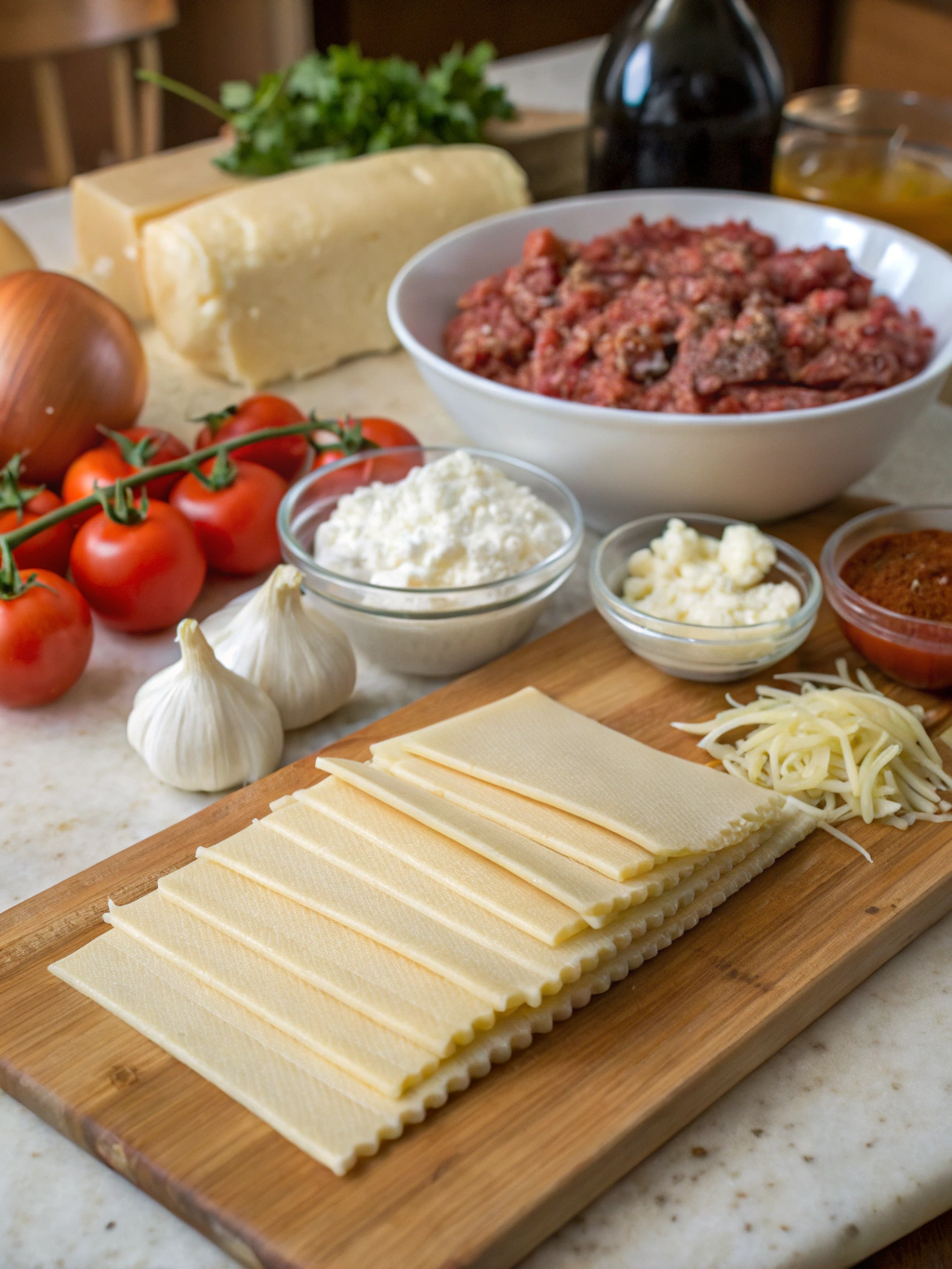 Lasagna Bolognese ingredients