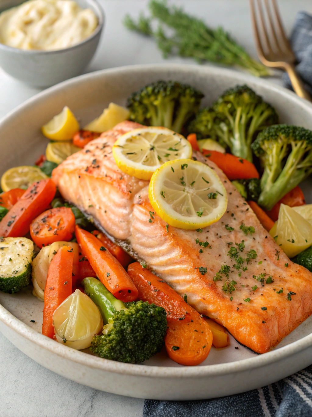 Lemon Garlic Butter Salmon with Roasted Vegetables