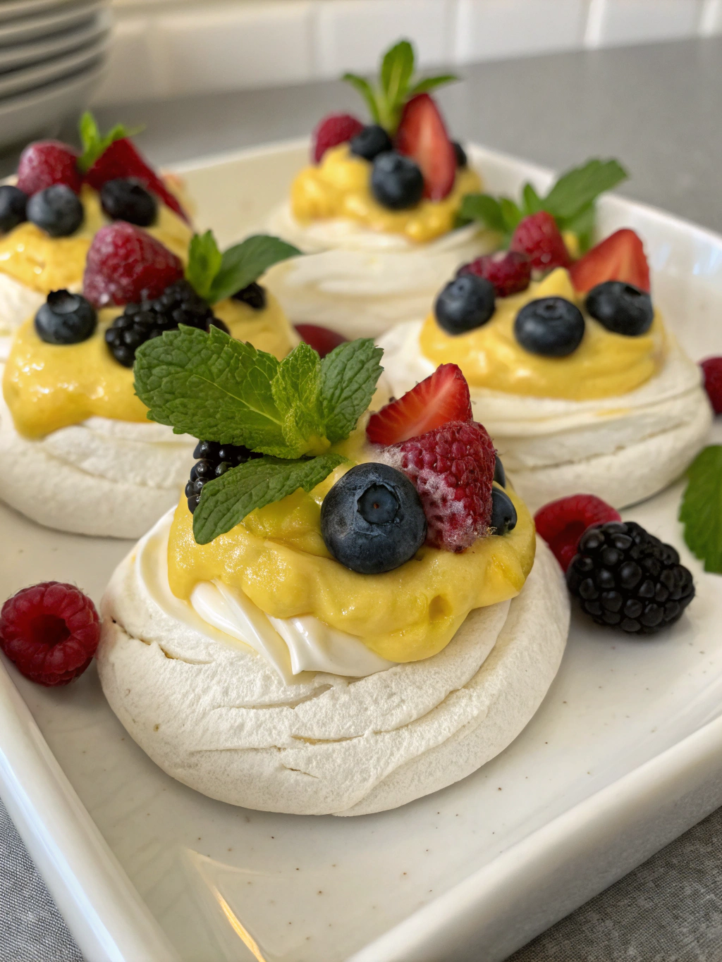 Mini Lemon Custard Pavlovas