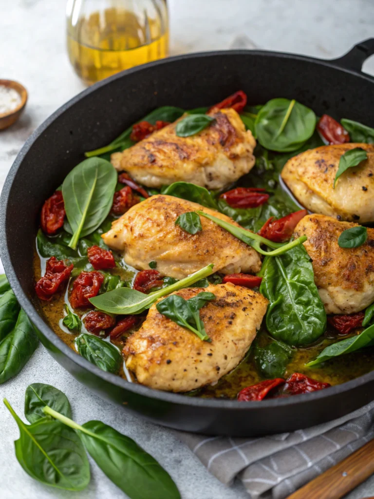 One-Pan Tuscan Chicken with Spinach and Sun-Dried Tomatoes
