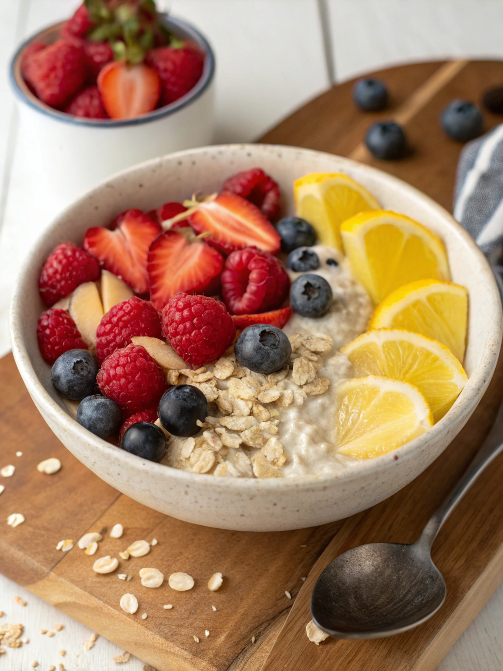 Overnight Oats with Raspberry, Strawberry, or Lemon-Blueberry ingredients