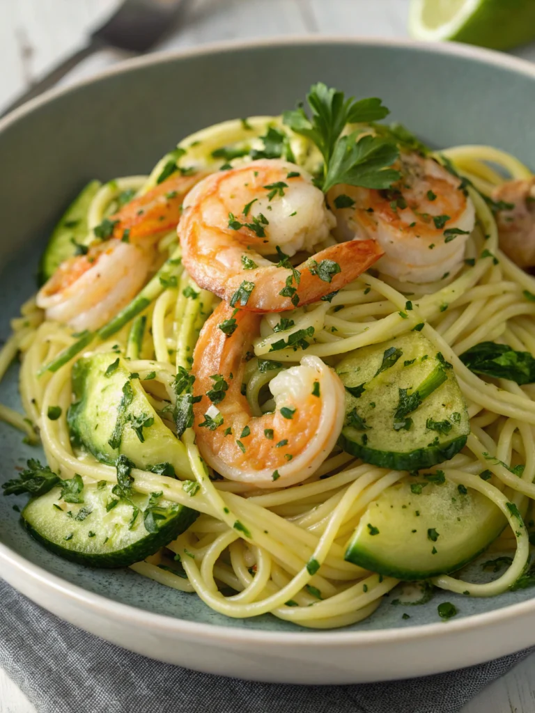 Spaghetti with Prawns, Courgettes & Gremolata