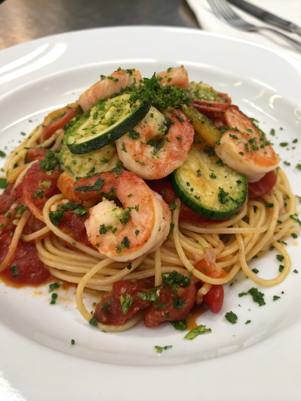Spaghetti with Prawns, Courgettes & Gremolata ingredients