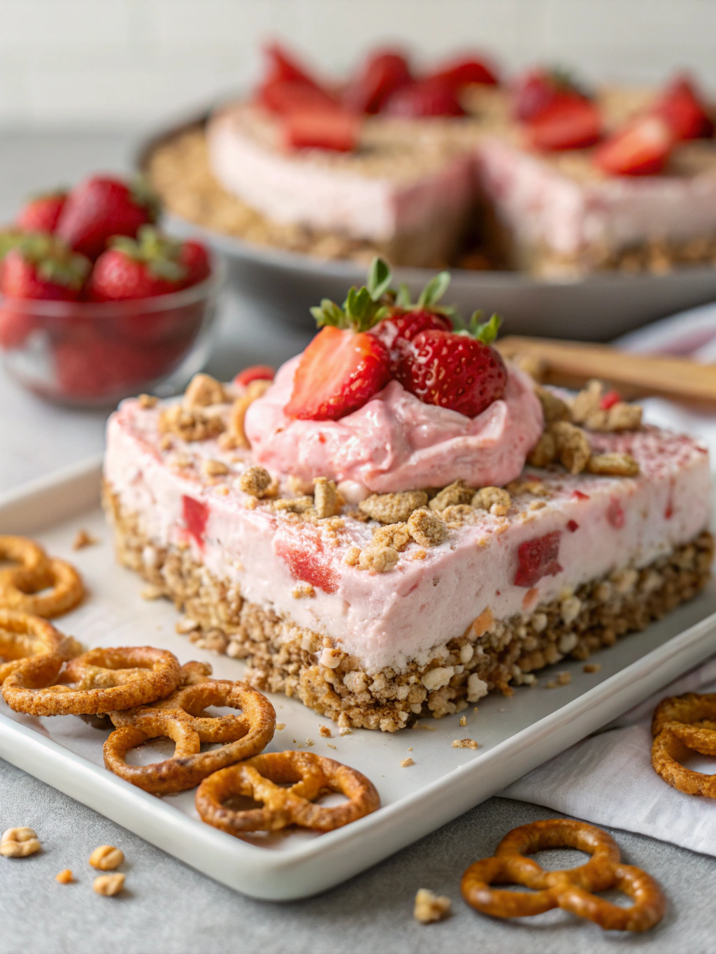 Strawberry Pretzel Ice Cream Cake